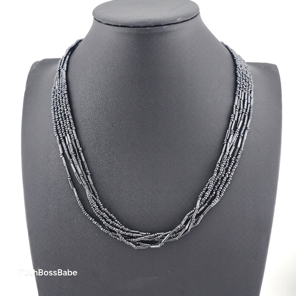 Multi-Strand Black Glass Bead Necklace – 19" Length - Picture 1 of 5